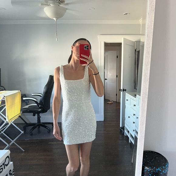 white sequin dress anthropologie Bardot Yve Halter Open-Back Sequin Maxi Dress